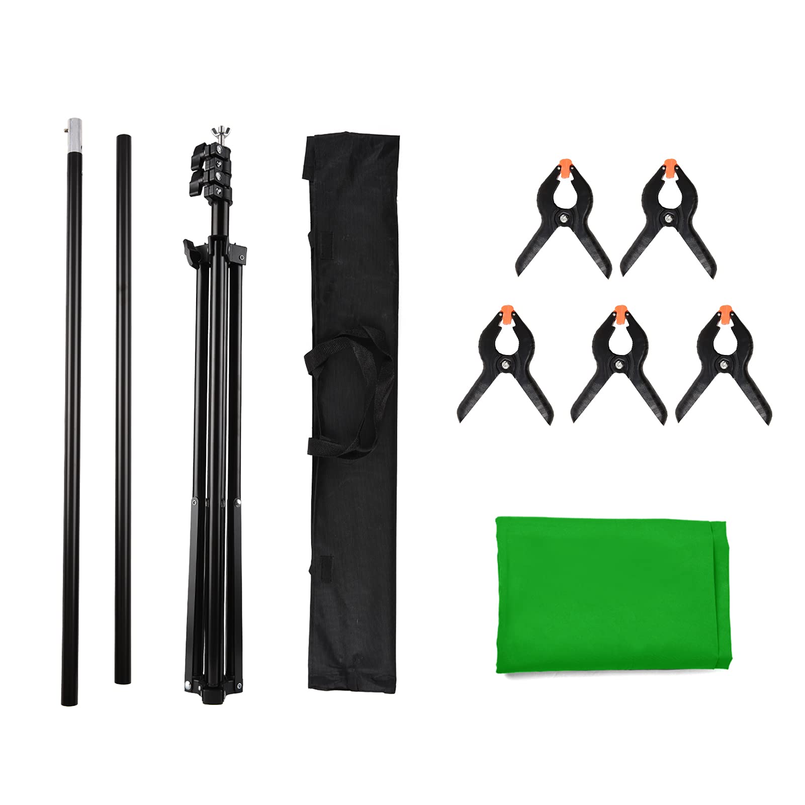 Andoer Andoer - Kit per fotografia di sfondo a tinta unita, 1,2 x 1,2 m, con supporto regolabile a forma di T, 1,2 x 1,2 m, 5 morsetti a molla verde