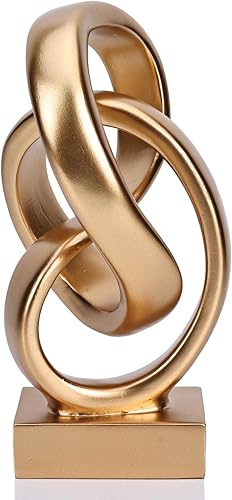 DOVDOV Estatua abstracta de nudo dorado, decoración de nudo geométrico, decoración dorada en estante estante encimera para sala de estar, mesa de