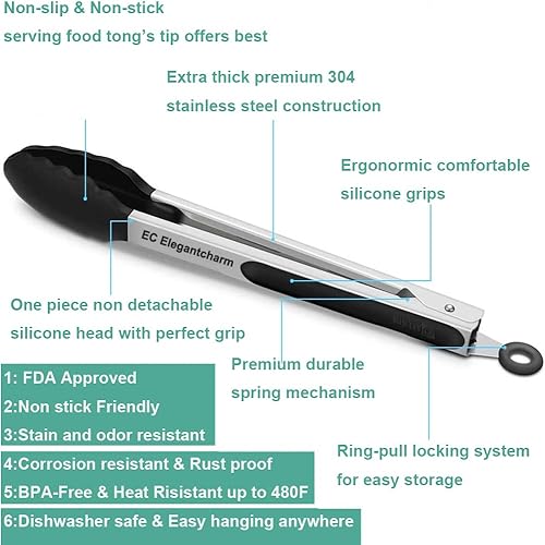 Miniatura 2 de Pinzas de cocina de 17" con puntas de silicona, pinzas de parrilla de acero inoxidable de alta resistencia al calor