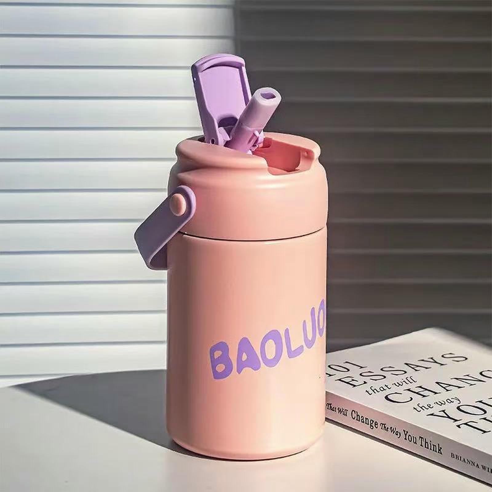 Térmicos, Taza 320 Pajita de acero inoxidable estudiante anticaída portátil agua gran capacidad(Pink)