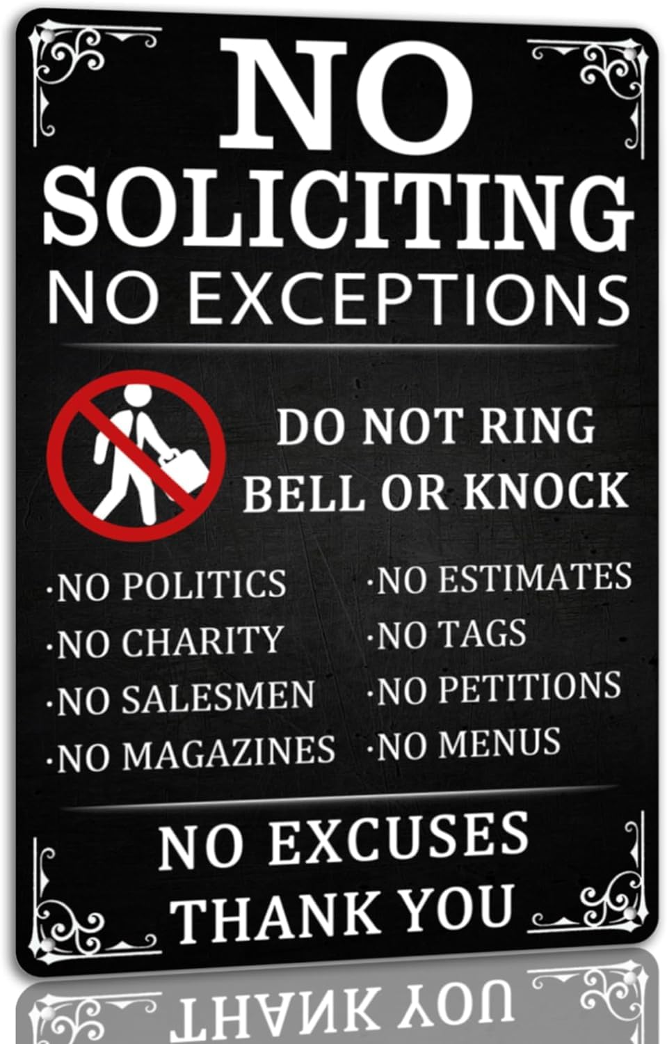 Anceky No Soliciting Tin Sign No Exceptions DoRing Bell Or Knock Metal Signs Don‘t Knock Sign Funny No Soliciting Decor For House Door Yard 8x12 Inch