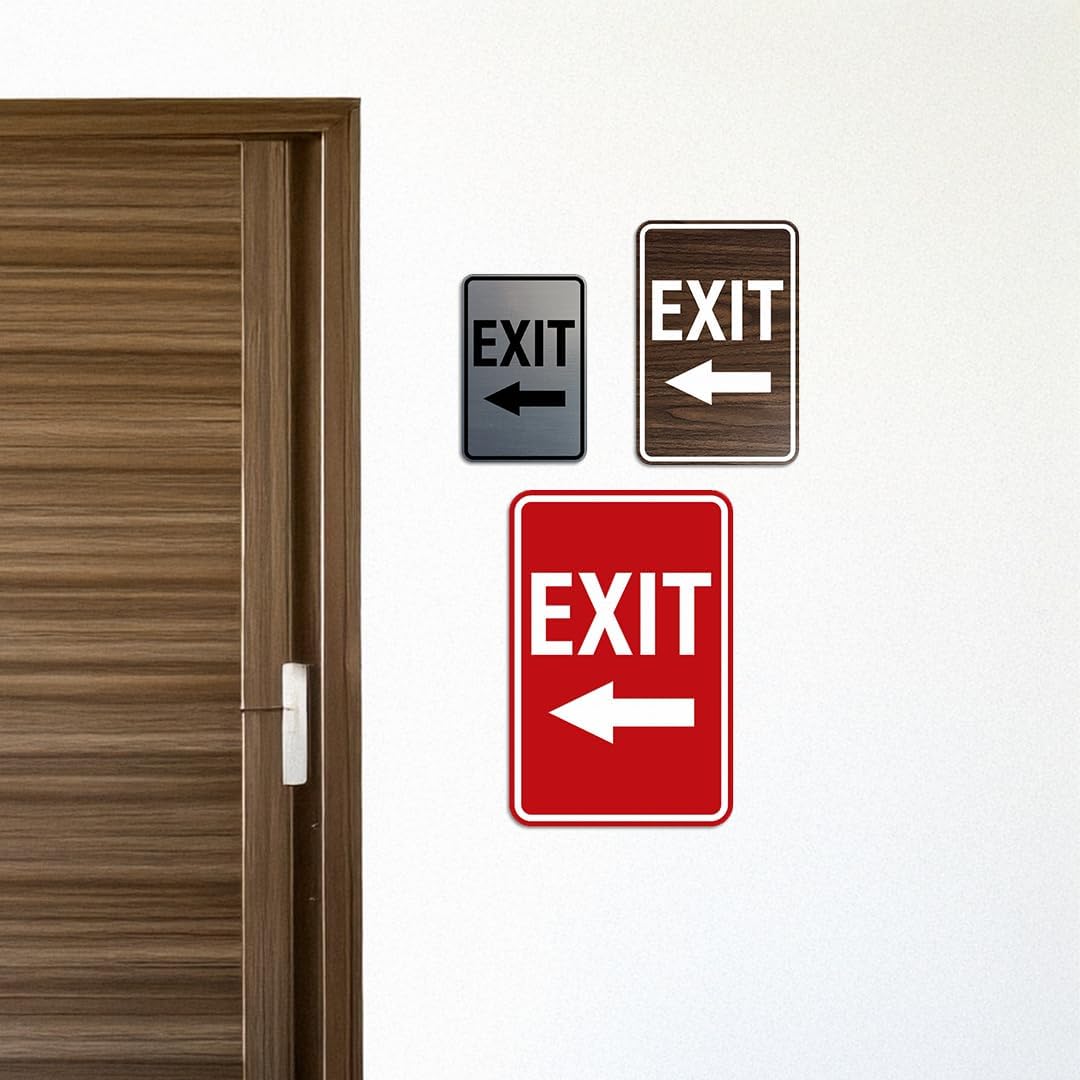 Signs ByLITA Portrait Round Exit Left Arrow Sign with Adhesive Tape, Indoor/Outdoor Use (Black Gold) - Medium