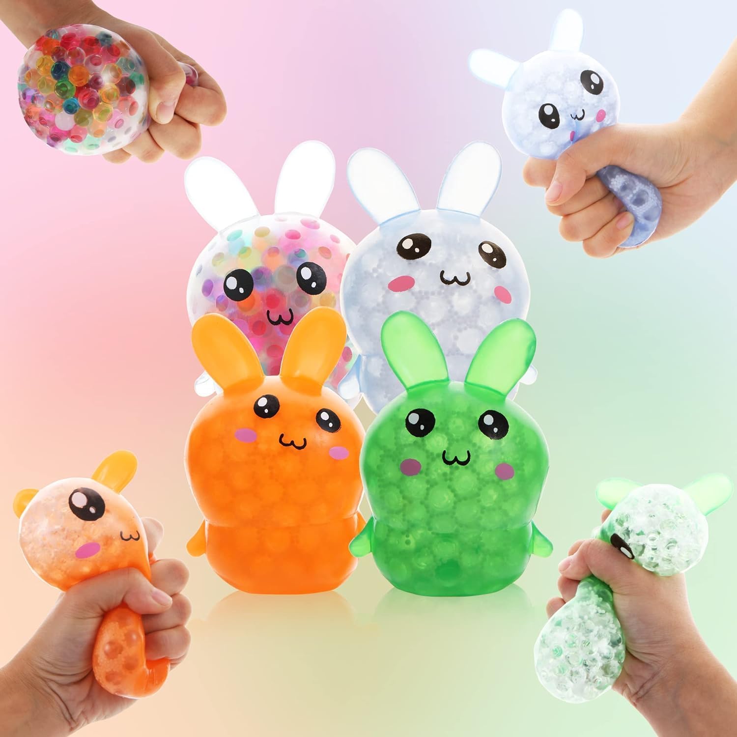 Easter Basket Stuffers, 4 Pack Squishy Easter Bunny Stress Balls for Adults, Easter Basket Stuffers, Easter Toys Stress Relief Fidget Balls ,Easter Basket Ideas Gifts