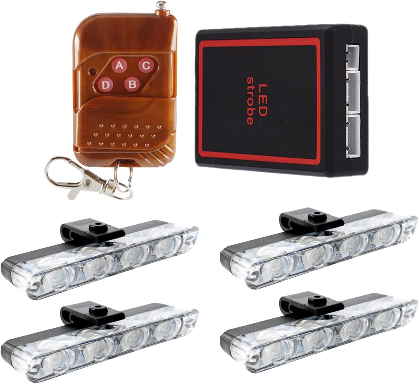 LED 4X4 DRL Light with Remote for Car Front Grille DC 12V Strobe Car SUV Truck Police,Ambulance Light Auto Strobe Warning Light Flashing Firemen Lights (4x4 LED Police Light)