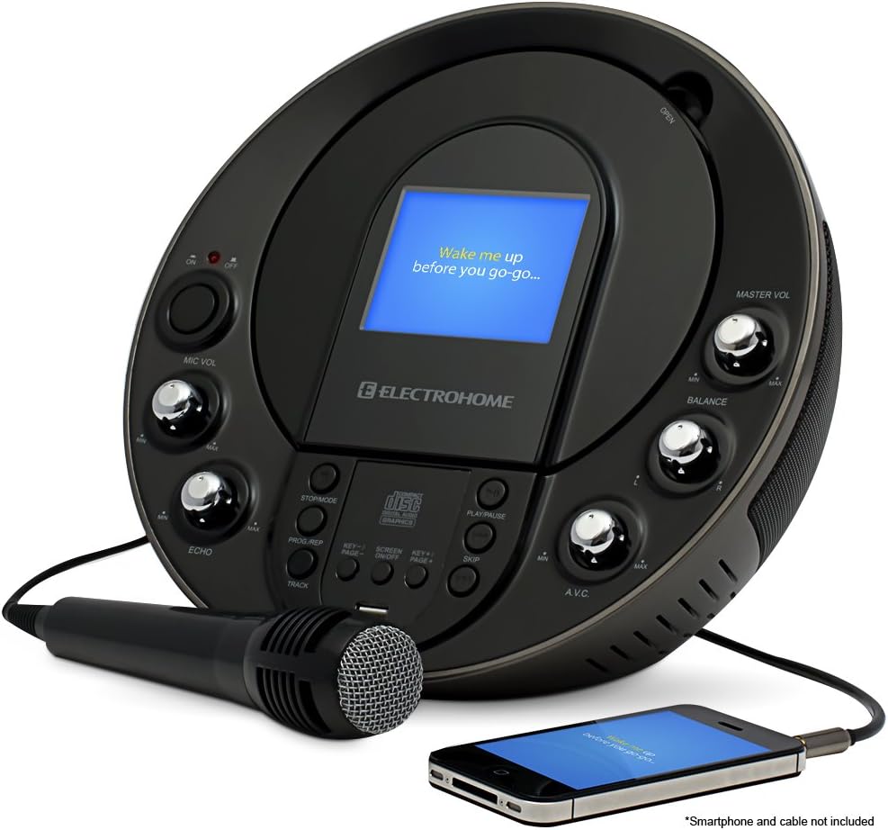 Electrohome Karaoke Machine Portable Speaker System CD+G/MP3+G Player with 3.5" Video Screen, 2 Microphone Connections, Singing Music, & AUX Input for Smartphones, Tablets, & MP3 Players (EAKAR535)