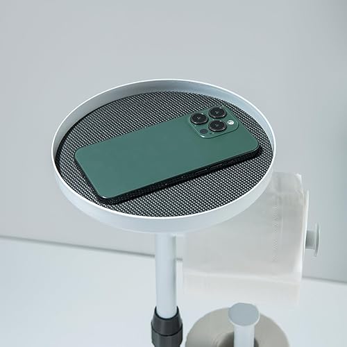 Miniatura 7 de Soporte de papel higiénico para baño, altura ajustable, soporte en el suelo, almacena 4 rollos de reserva, con estante superior de almacenamiento