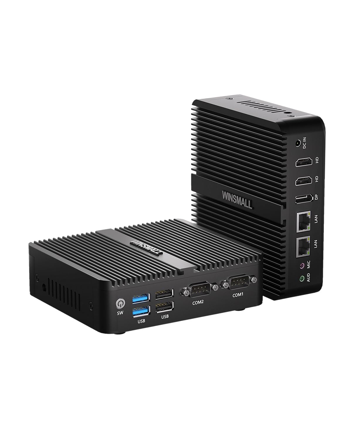 Lüfterloser N100 Mini PC Industrie Computer 3-Display 8GB RAM 128GB SSD | 4K Triple Display, Dual HD/DP, dual Lan, 2x RS232 COM, Auto Power On, 12V Embedded Mini pc Server Linux