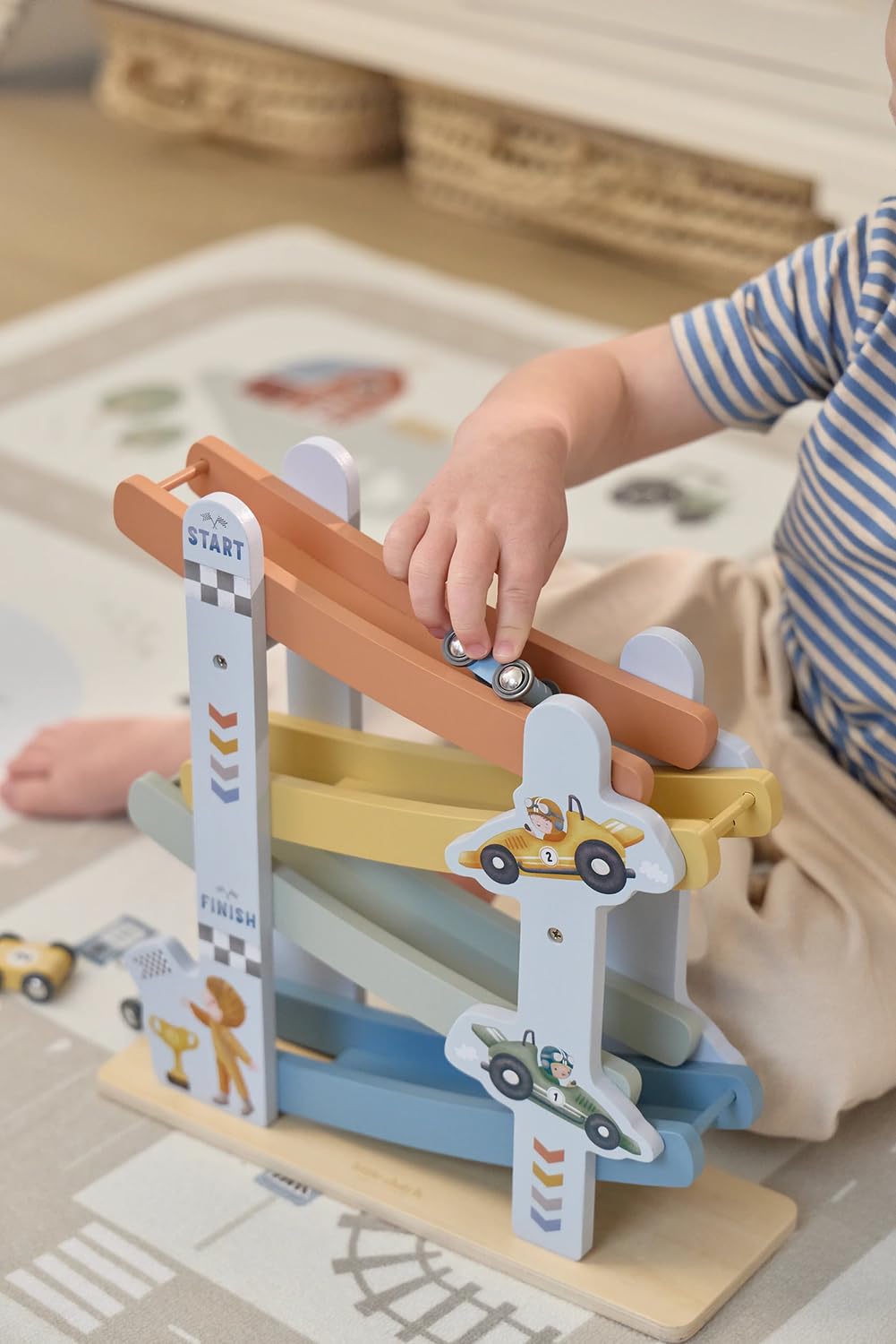 Little Dutch Pista de bolas de madera – pista de carreras de coches – incluye 4 coches – para niños y niñas a partir de 18 meses – azul
