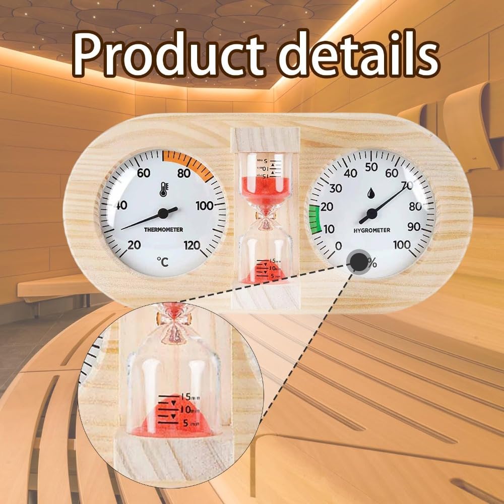 Termómetro higrómetro para sauna, con temporizador, marco de madera, indicador de temperatura, medidor de humedad, reloj de arena para sauna, hotel, dormitorio, invernadero (rojo)