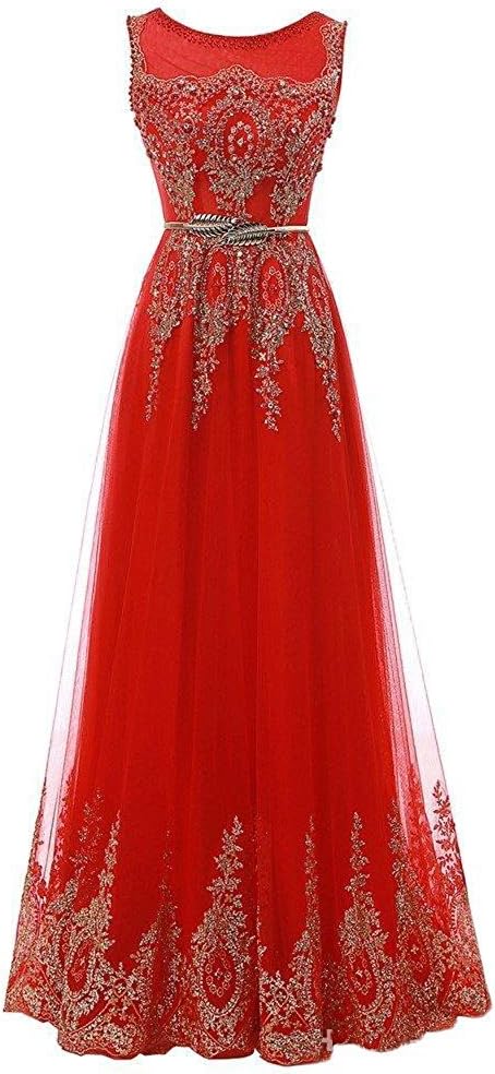 Womens Gold Lace Applique Prom Dresse Homecoming Evening Gown
