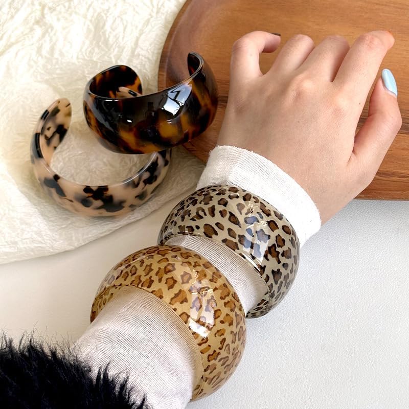 Colorful Chunky Bracelet for Women Leopard Print Wrap Acrylic Resin Bangle Bracelet Wide Open Geometric Cuff Bracelet Wide Cuff Bangle Jewelry - Image 2