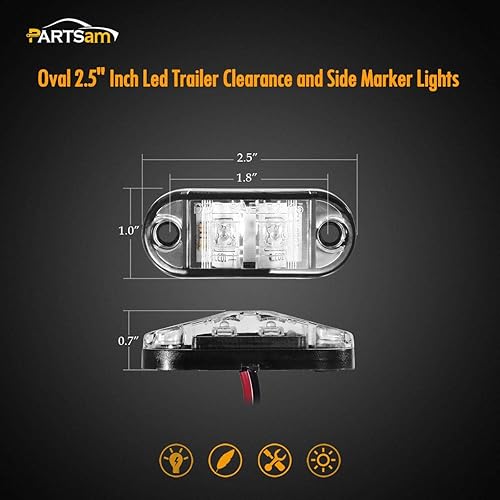 Miniatura 4 de Partsam 4 luces LED ovaladas de 2.5 pulgadas, color ámbar, luces laterales, 2 diodos, lente transparente, montaje en superficie, remolque, barco,