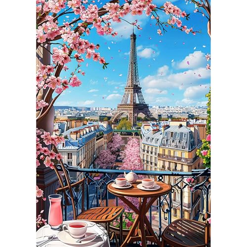 NEWENMO 5D Eiffel Tower Diamond Painting Kit per Adulti,Bella Fiori