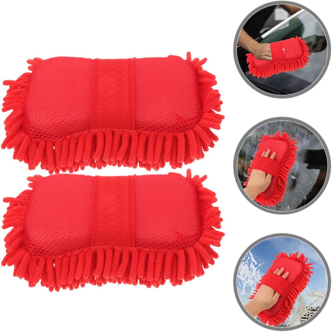 2pcs Microfiber Car Wash Mitts Lightweight Polyester Sponges for Car Washing and Wiping the Body Portable Crimson Wash Gloves for Exterior Cleaning