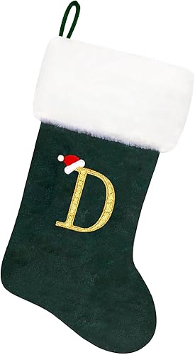 Miniatura 73 de Medias de Navidad con monograma de terciopelo rojo de 20 pulgadas con puño de felpa súper suave blanca, medias de Navidad bordadas personalizadas