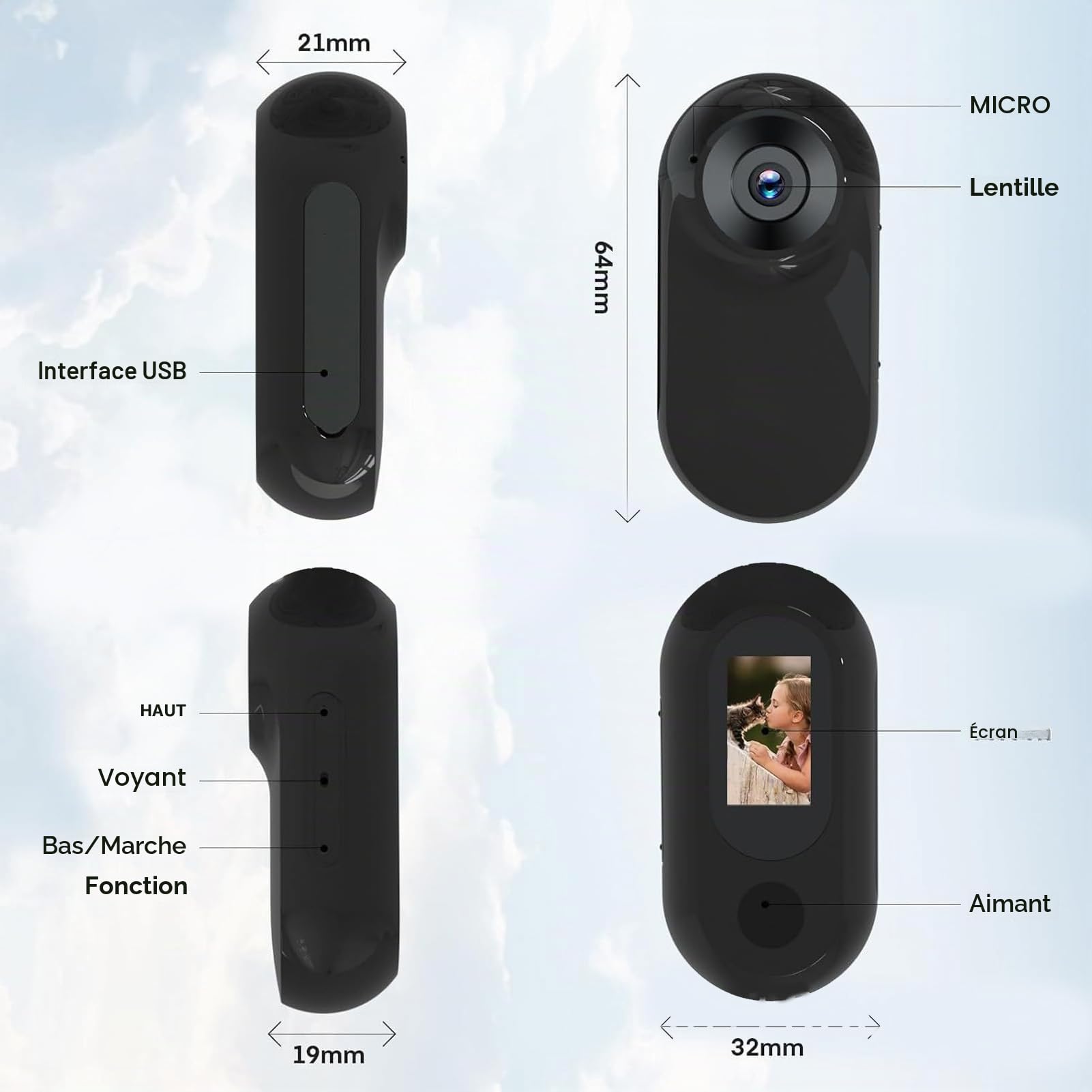 Caméra Portable pour Animaux de Compagnie, Collier pour Chat, Enregistreur Vidéo HD 1080P avec Grand Angle de 170 ° et écran LCD pour Chiens et Chats, Intérieur et Extérieur