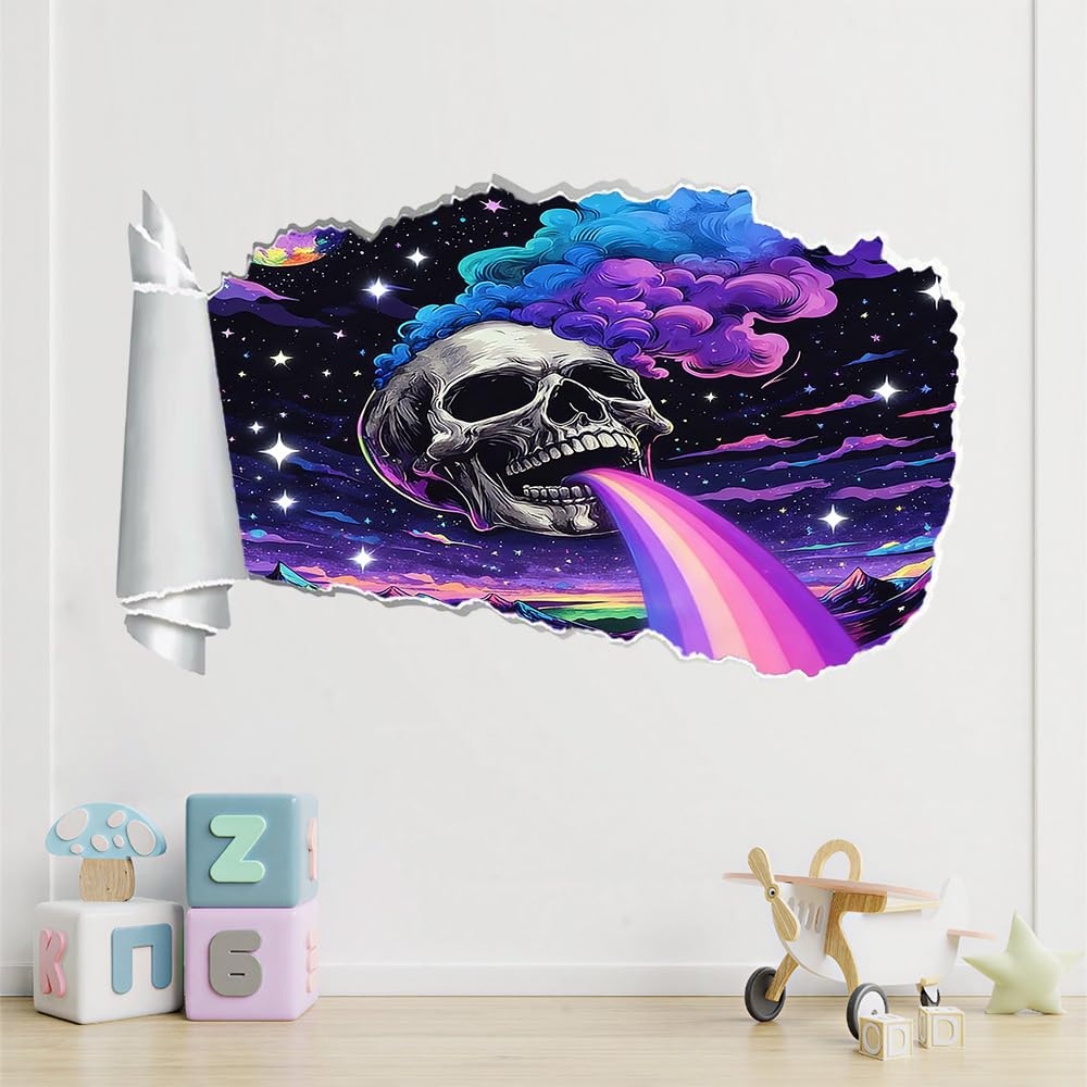 3D Wandtattoos Totenkopf Wolke Regenbogen Wandaufkleber Durchbruch Wanddeko Universum Wandbild für Kinderzimmer Junge Teenager zimmer Schlafzimmer Wandsticker Kleinkinderzimmer Deko