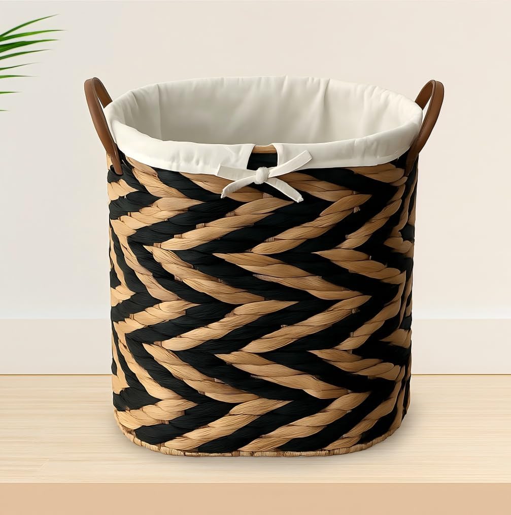 Woven Laundry Basket with Liner and Handles, Large Storage Basket Hamper for Clothes, Towels, Blankets, Decorative Wicker Basket Organizer