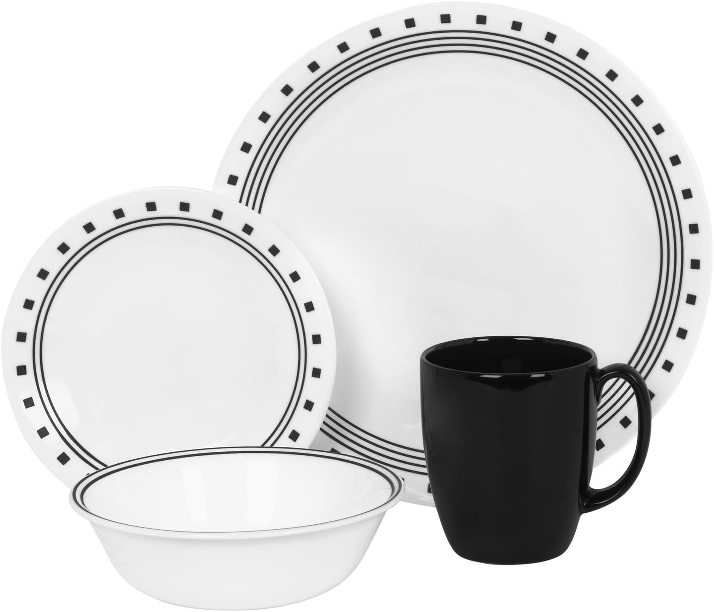 WORLD KITCHEN Corelle 16 Piece Livingware City Block Set, Black