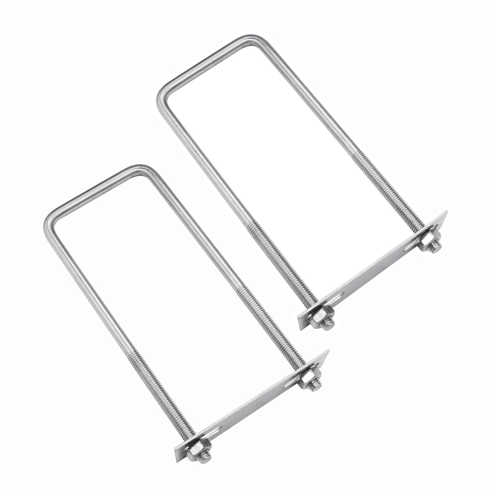 FOCMKEAS 2 Sets 304 Stainless Steel Square U-Bolts 2"(50mm) Inner Width, 5.51"(140mm) Length Stainless M8 with Nuts, Frame Plate, Accessories for