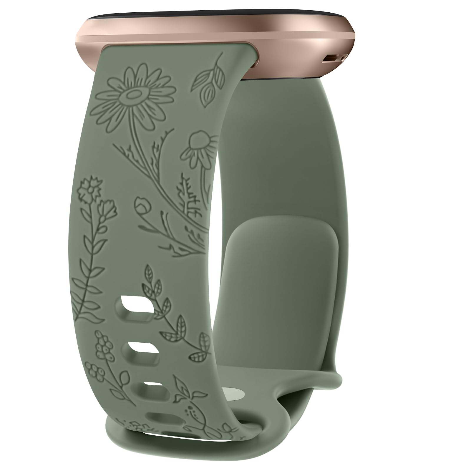 Silicone Floral Engraved Bands Compatible with Fitbit Versa 4/ Versa 3/Sense 2/Sense Band Women, Classic Soft Straps for Fitbit Versa 4 / Versa 3 Band