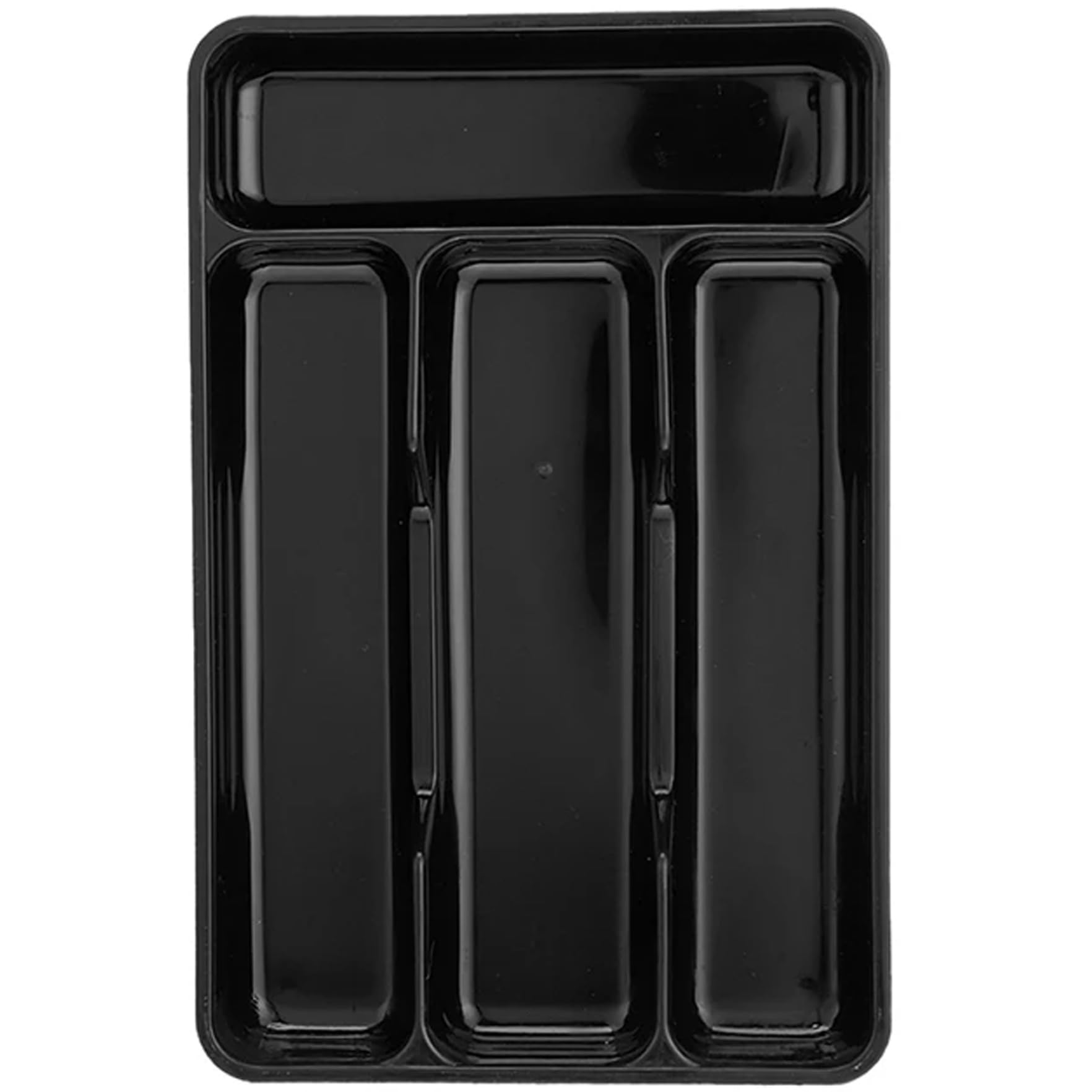 Yeaxxsqy Small Silverware Holder Plastic Kitchen Utensil Drawer Organizer with 4 Compartments Cutlery Tray Black