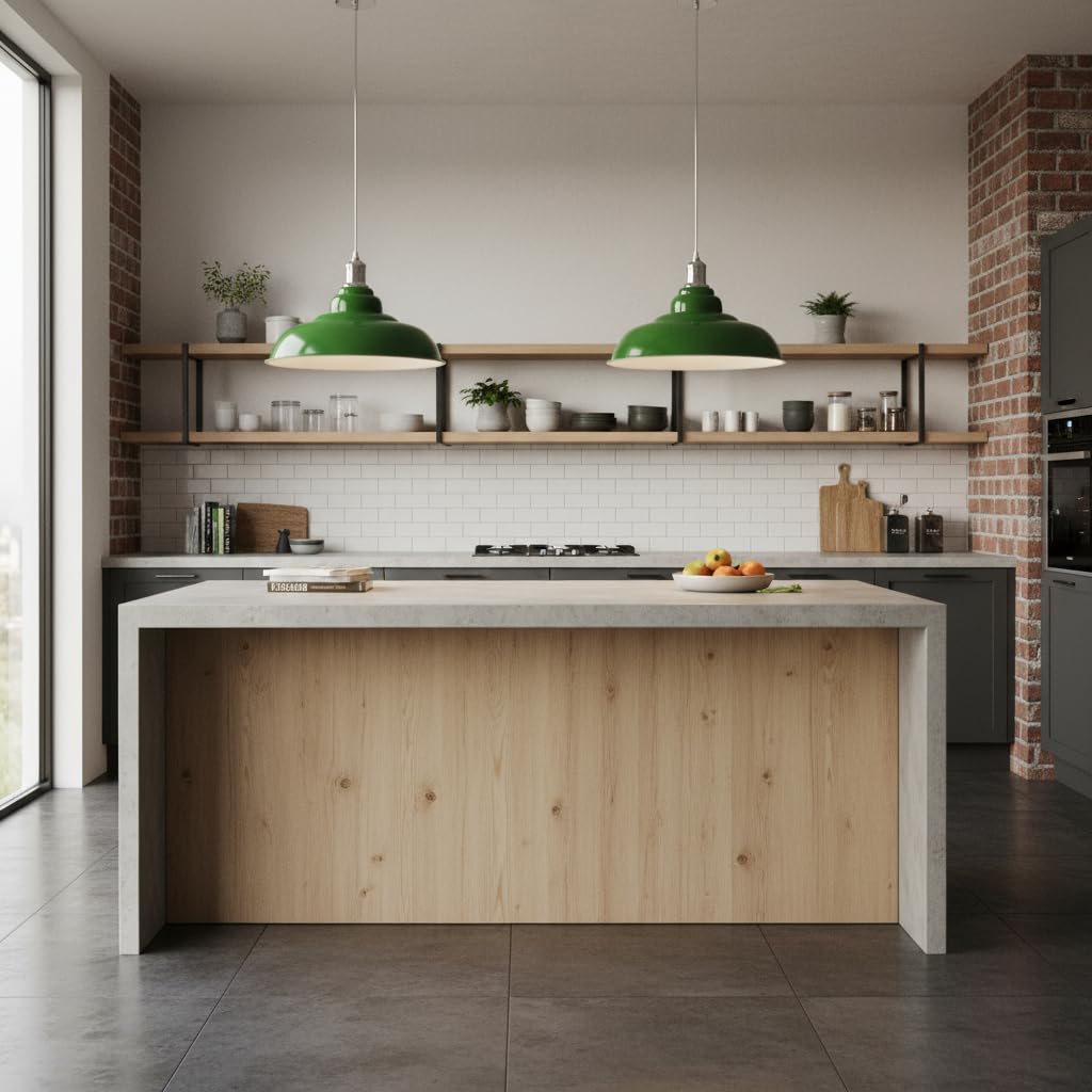 LEDSone Lampada a sospensione retrò E27 32 cm, lampada da soffitto in metallo, stile vintage, cavo regolabile - Faretto bianco per cucina, sala da pranzo, bar, caffetteria, ufficio (Verde)