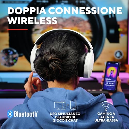 Trust Gaming Gxt 491W Fayzo Cuffie Gaming Wireless Bluetooth + 2.4 Ghz, Audio Surround 7.1, Batteria Da 22 Ore, 35% Plastica Riciclata, Rgb Cuffie Bluetooth Over Ear Pc PS5 PS4 Switch - Bianco - 3