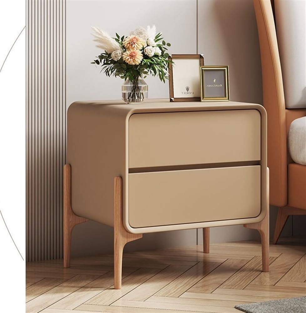 Modern Nightstand, Rounded Corner Bedside Table, Minimalist Night Stands with Microfiber Leather, Accent Table for Living Room Bedroom(Beige,50 * 40 * 50cm)