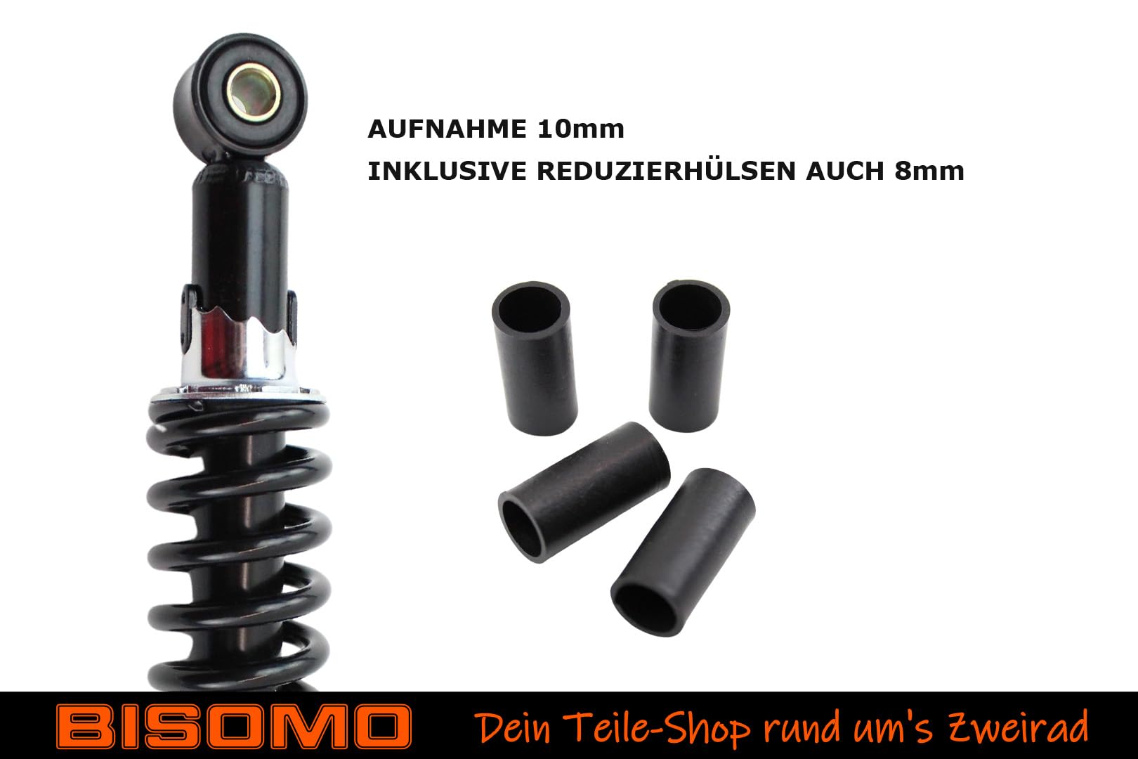 Paar Stoßdämpfer 260mm Einbaulänge, Aufnahme 10mm mit Reduzierhülsen 8mm, 5-fach verstellbar, Simson KR51 Schwalbe, SR4-2 Star, SR4-3 Sperber, SR4-4 Habicht, DUO