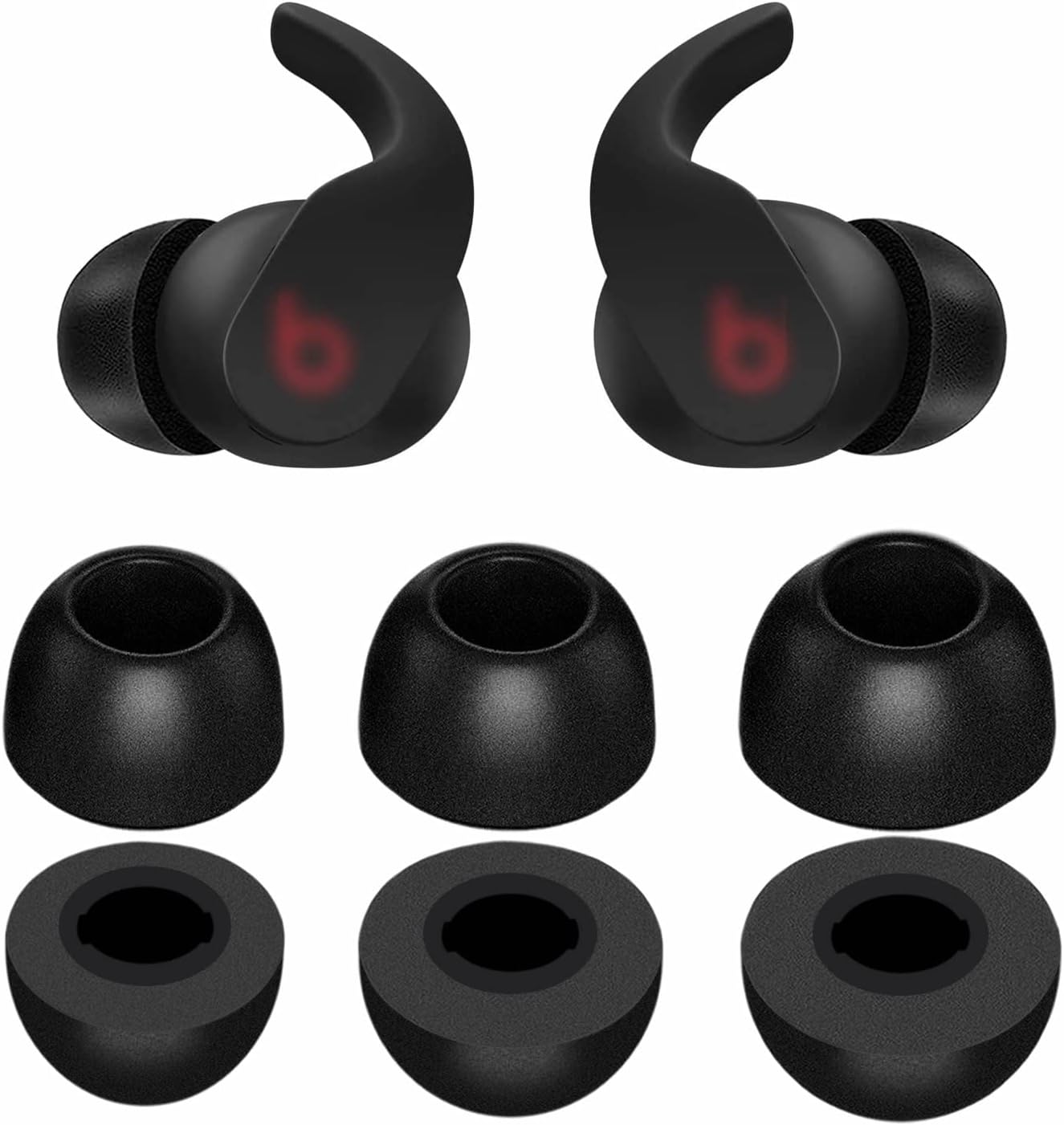 3 Pairs Memory Foam Compatible with Beats Fit Pro Ear Tips Buds, S/M/L 3 Size Replacement Cancel Noise Anti-Slip Fit in Case Comfortable No Silicone Pain Earbuds for Beat Fit Pro - Black