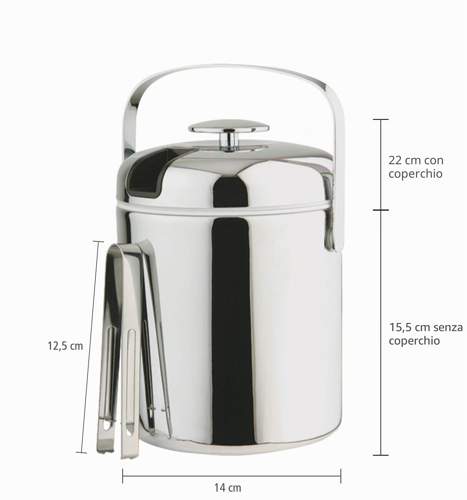 APS Eiseimer 36015, Set Secchiello Ghiaccio con Pinza, Acciaio Inox, 16x14x22 cm, Argento