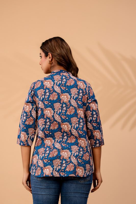 Image of Women's Cotton Printed Kurta Top | 3 /4 Sleeve Straight Kurti Casual Outings