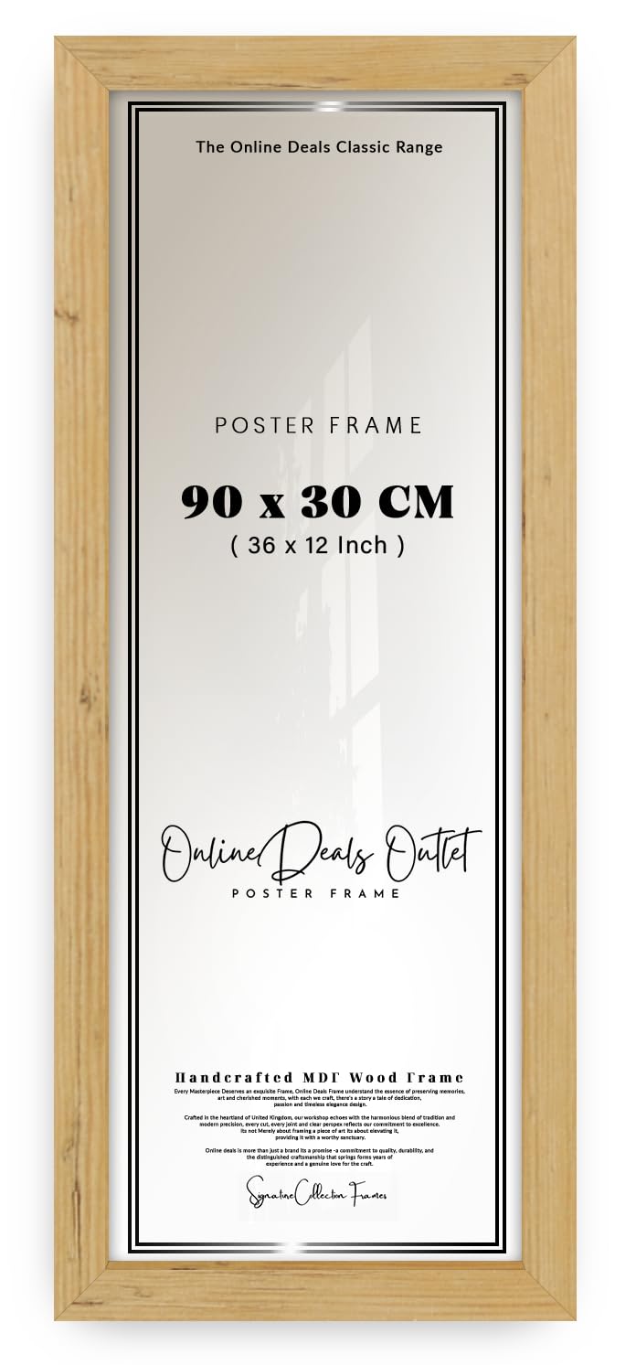 Online Deals | MDF Picture Frame (90 x 30 CM) 30 x 90 cm for Limited Edition Art Prints & Typography, Elegant MDF Finish, Vertical & Horizontal Hooks [ Pine ]