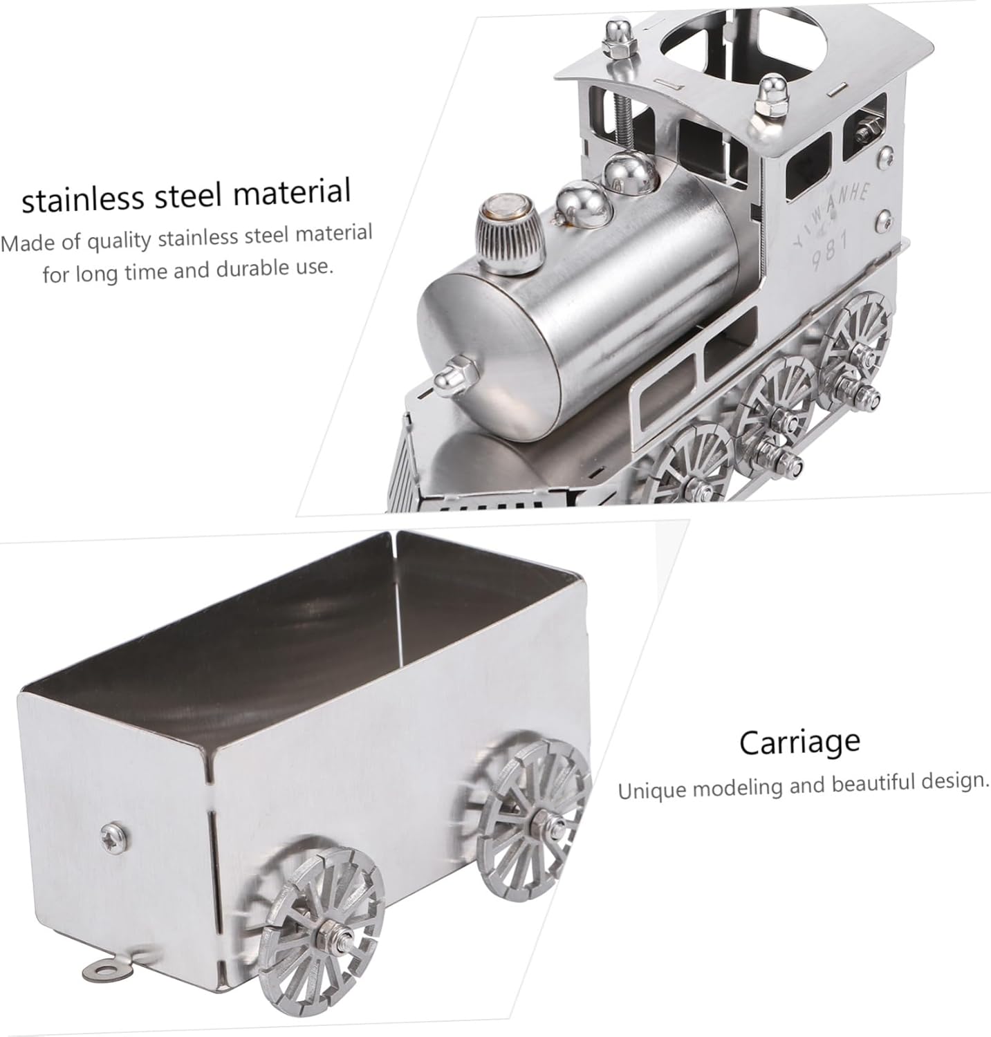 BESTonZON 1 Set Steam Locomotive Model Desktop Ornament Retro Train Decor for Home Office Stainless Steel Train Engine Carriage Unique
