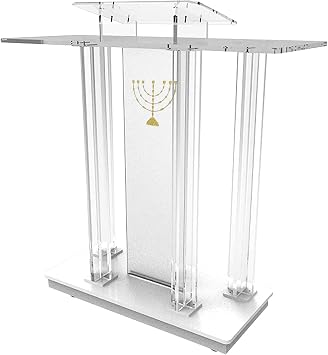 Rolling Pulpit Table Transparent Acrylic Podium with Wheels, Led Lectern Pulpit on Casters, Reception Guest Table, Welcome Desk, Church, School,Clear
