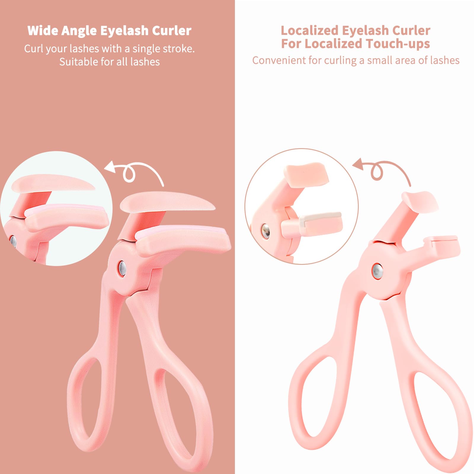 2 bigodini per ciglia, rosa, con 2 cuscinetti di ricarica in silicone, per non pizzicare o tirare le ciglia, strumento per il trucco, per donne e ragazze, 24 ore