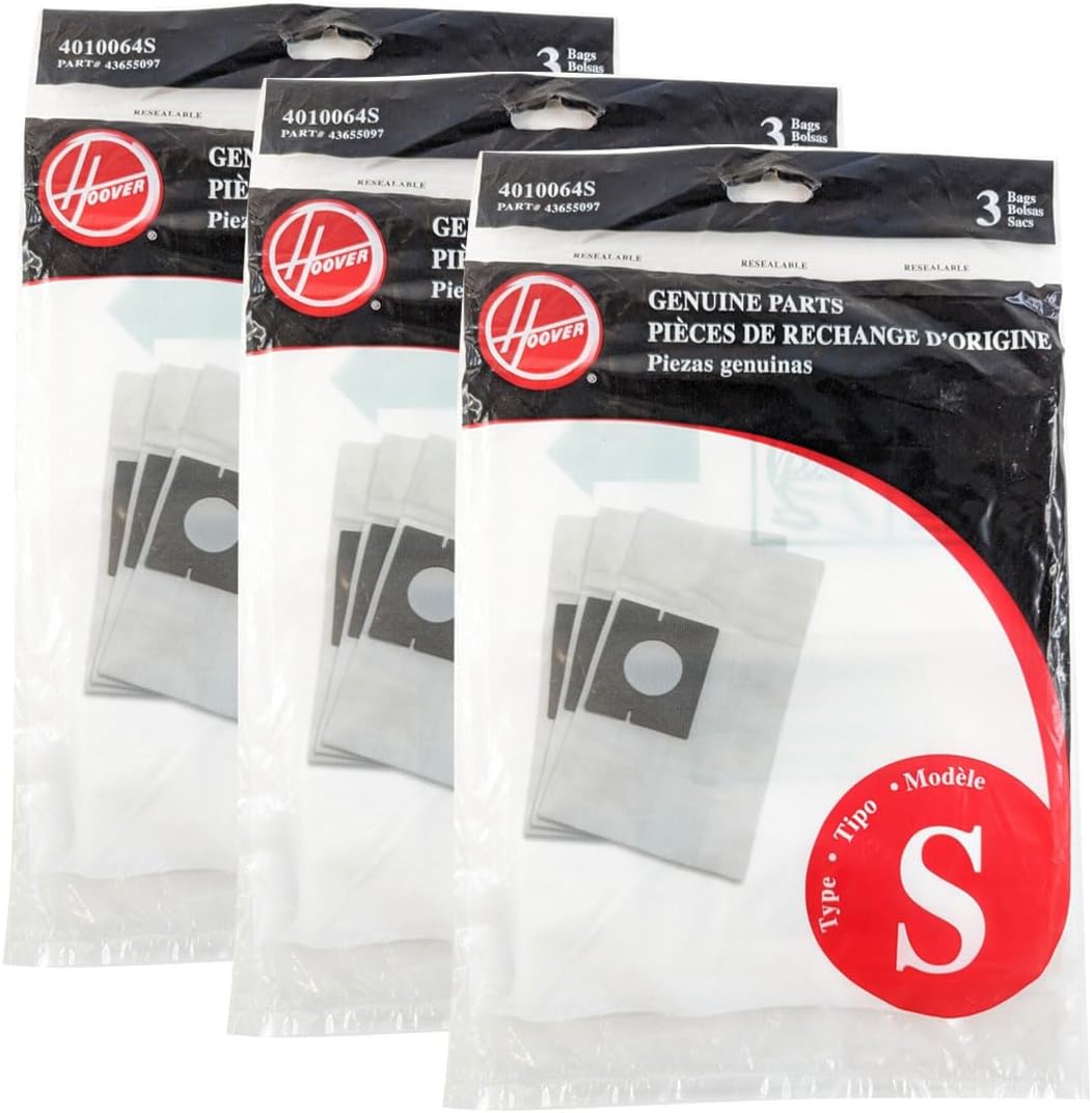 Replacement Hoover 4010064S Type S Paper Vacuum Bags, Pack of 9 Bags