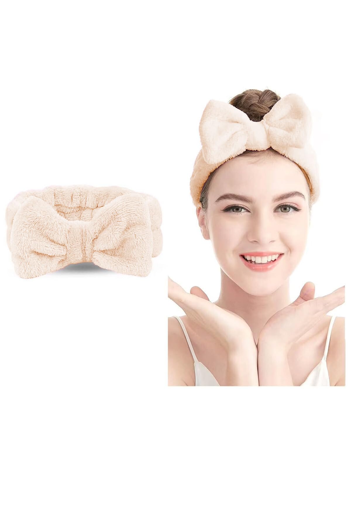 Toyaş Fiyonk Peluş Bandana Makyaj Spa Saç Bandı açık Kahve