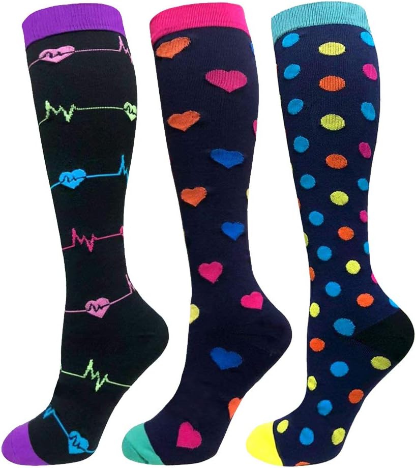 Compression Socks Women 20-30mmHg (3 Pairs) Mens Best Stockings for Running Medical Athletic Edema Diabetic Varicose Veins Travel Pregnancy Shin Splints(Assorted 1, Large/X-Large)…