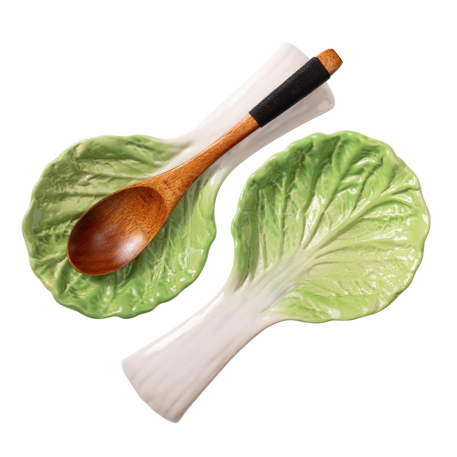 Photo 1 of 2 Pack Ceramic Spoon Rest, Cute Chinese Cabbage (Bok Choy) Shaped Utensil Holder, Heat Resistant for Stove Top & Kitchen Counter, Kitchen Decor, Ideal Housewarming Birthday Gift