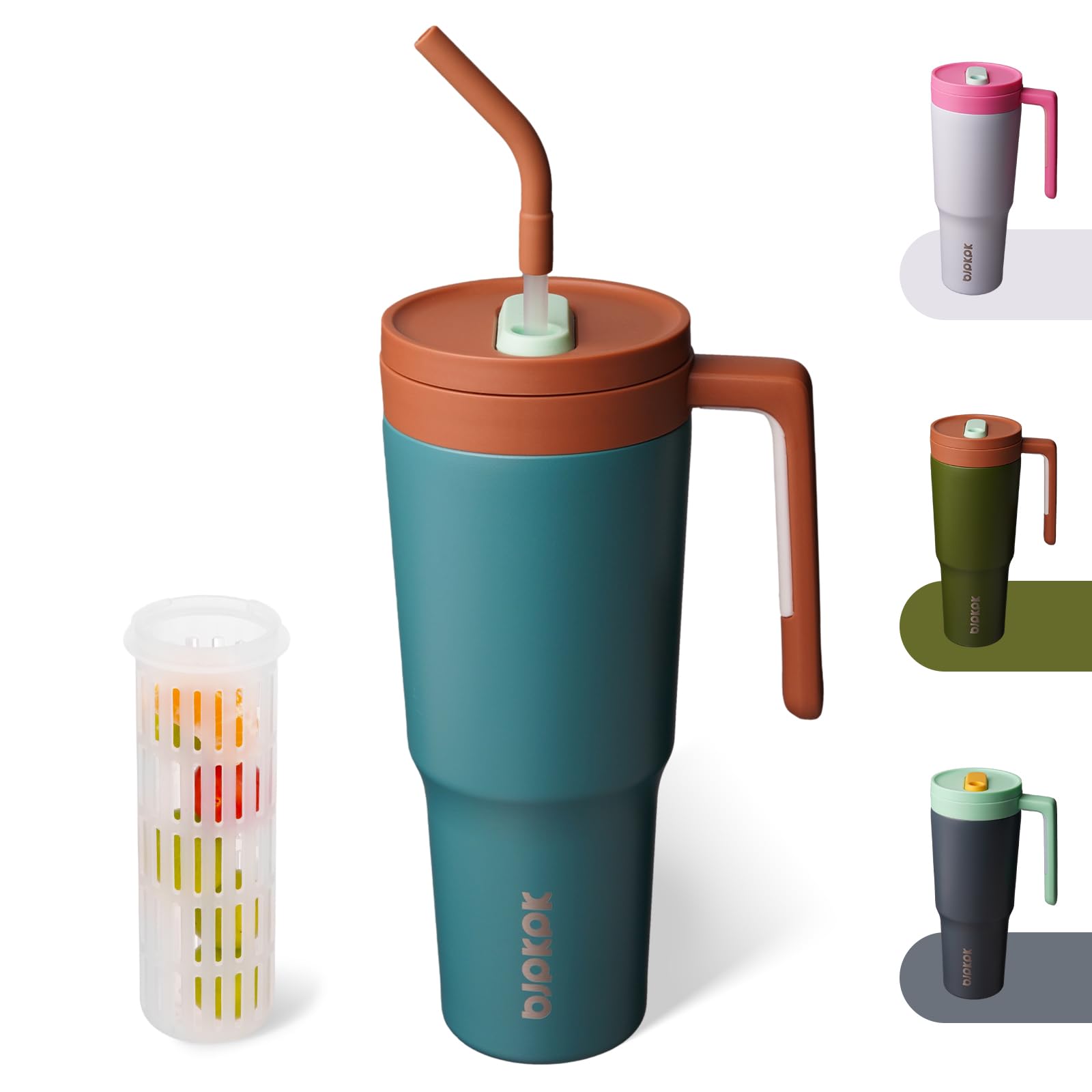 BJPKPK 40oz Tumbler With Handle And Straw Insulated Tumblers Cups With Lid Stainless Steel Travel Coffee Mug With Fruit Infuser,Lake Blue