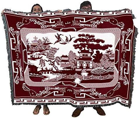 Pure Country Weavers Red Willow Blanket - Asian Gift Tapestry Throw Woven from Cotton - Made in The USA (72x54)