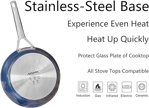 Miniatura 3 de MsMk - Sartén antiadherente pequeña azul de 8 pulgadas, sartén duradera para huevos y tortillas, revestimiento antiadherente de titanio y diamante