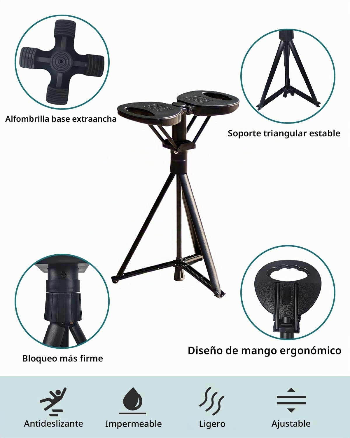 Baston Silla Plegable,Baston Ligero y Ajustable en Altura para Adultos y Personas Mayores,Adecuado para Senderismo y Uso Al Aire Libre, con Bolsa de Transporte (Capacidad 250KG)