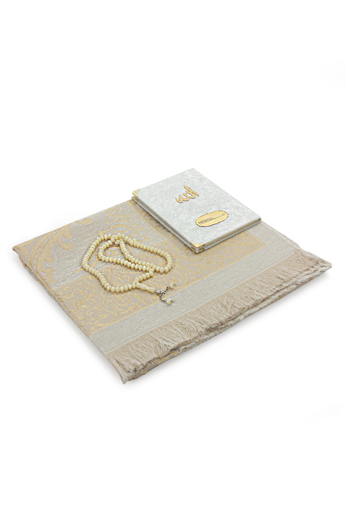 ihvan online Set regalo di preghiera per uomini e donne, tappeto da preghiera musulmano in taffetà, tappetino Salah, rosario con perline, set regalo islamico Yaseen rivestito in velluto, per Ramadan