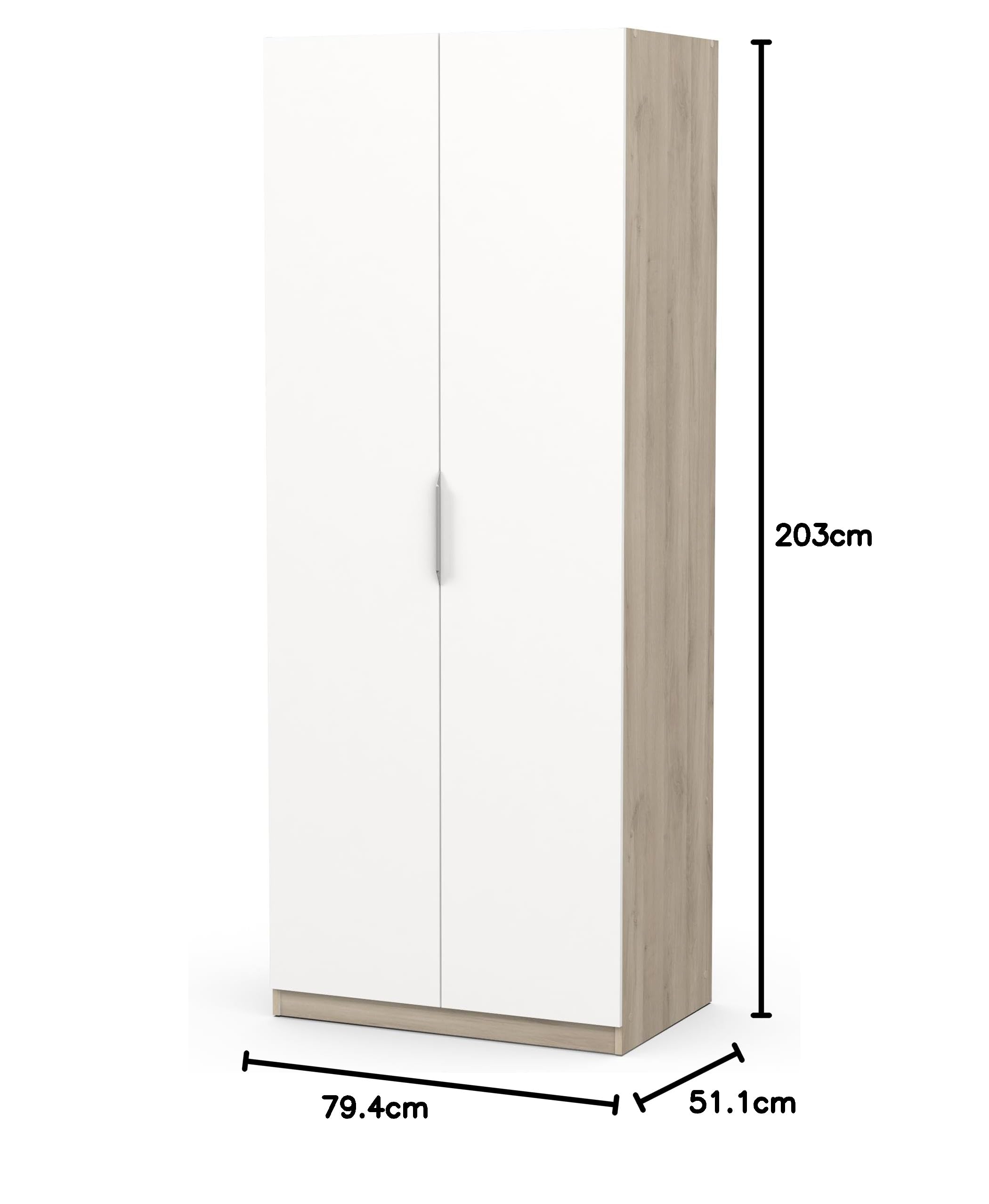 Demeyere 391380 Armario de 2 Puertas, 1 nicho Moderno, Color Roble Kronberg y Blanco Mate, 79,4 x 51,1 x 203 cm, Madera de ingeniería, Gris
