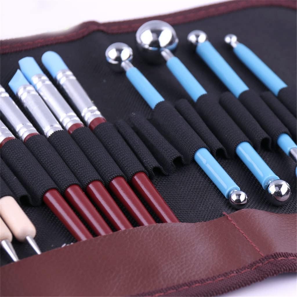 Tools Clay Sculpting Tools with Canvas Roll-Up Bag, Ceramic Pottery Carving Tool Set with Wooden Handle for Polymer Sculpture Modeling