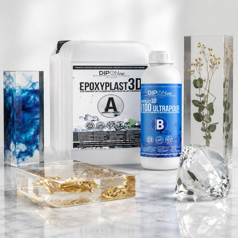 3,0 KG Epoxidharz EpoxyPlast 3D B100 ULTRA POUR 11 CM (110 MM) Gießhöhe für Rivertische I Ultra Diamantklar I Maximaler UV Schutz I Gießharz I Glasklar I Resin I Epoxi I EP I Tisch