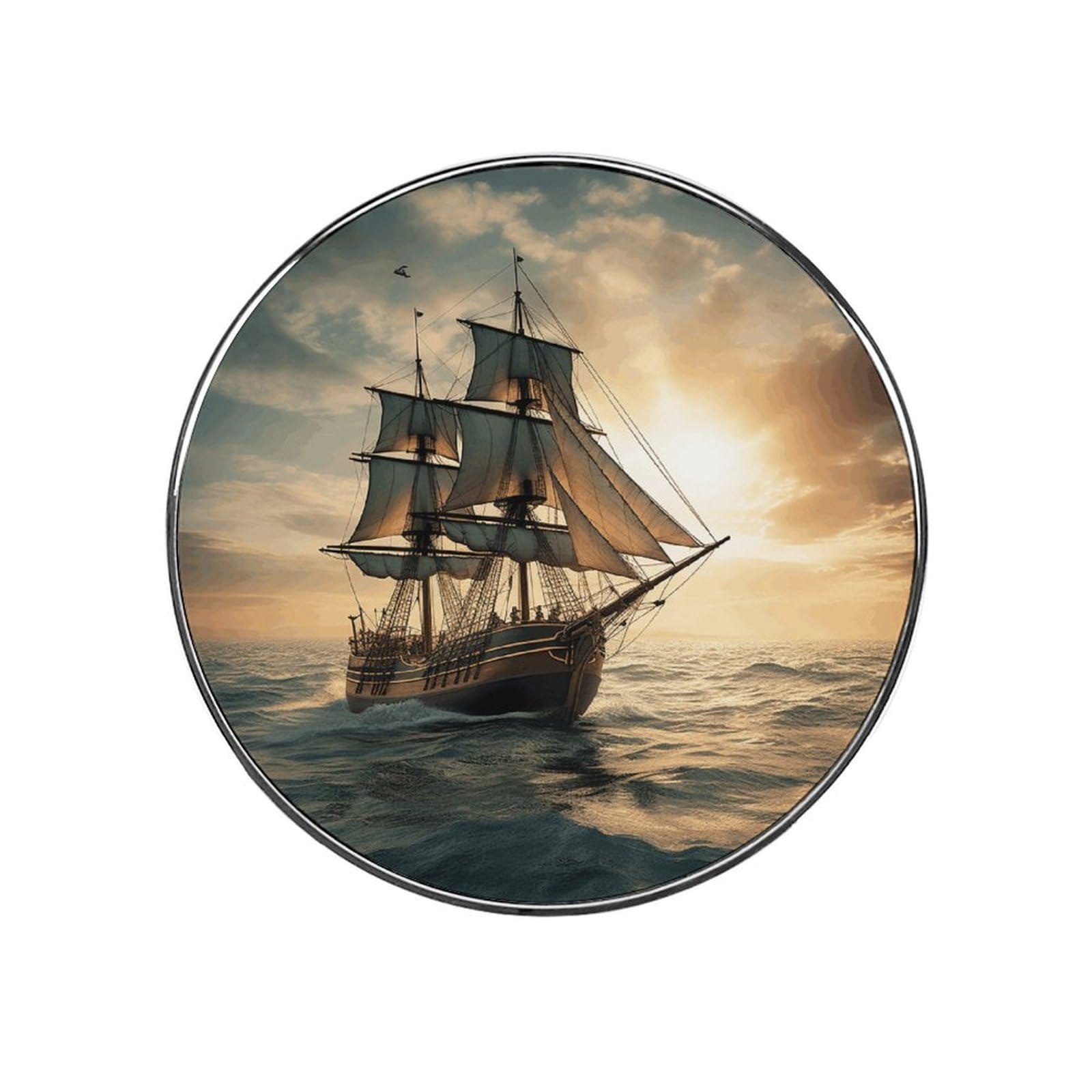 Refrigerator Magnet Ship Sailing Alone Printing Fridge Magnet Alloy Material,Fun Personalized Refrigerator Sticker Round Decorative Magnet for Whiteboard Kitchen Locker